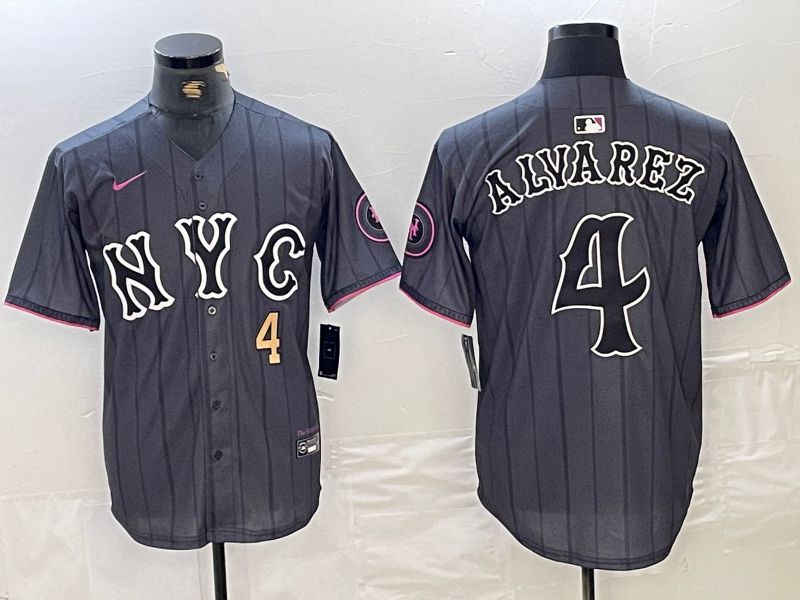 Men New York Mets #4 Alyarez Black City Edition 2024 Nike MLB Jersey style 3